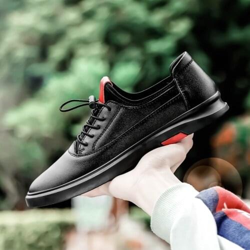 Mens Sneakers Casual Shoes Loafers Genuine Leather Lace-Up Flats Shoes Comfortable Board Shoes Outdoor Walking Shoes