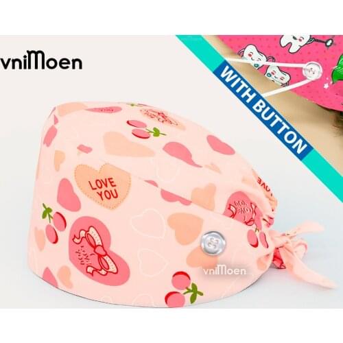 Nurse medical work hat Adjustable Fashion Print Scrub Hat Dust-Proof Cap Cotton Nurse Cap Bandage Men Women Surgical Hat Cap