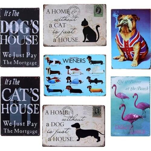 Moneky Dog Cat Pet Metal Tin Sign Swan Goose Owl Animals Vintage Wall Art Painting Plaque Pet Shop Family Home Wall Poster YN034