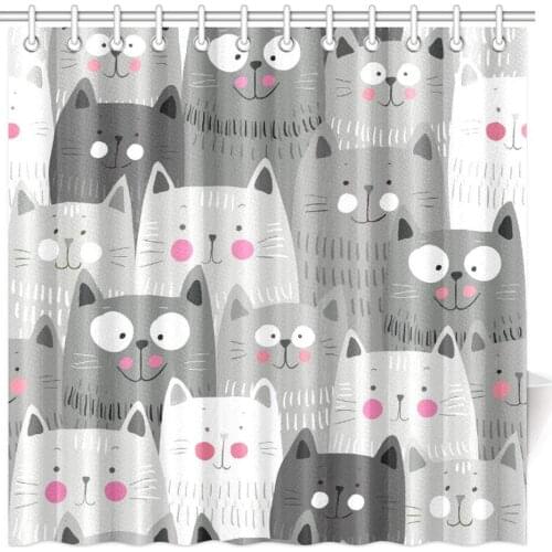 Cute Kittens Tropical Animals Cat Figures Posing Over Floral Background Feline Cartoon Shower Curtain