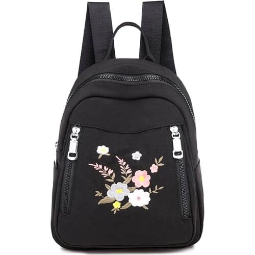 Fashion Embroidery Womens Backpack High Quality Waterproof Nylon Shoulder Bag Pretty Style Travel Backpack