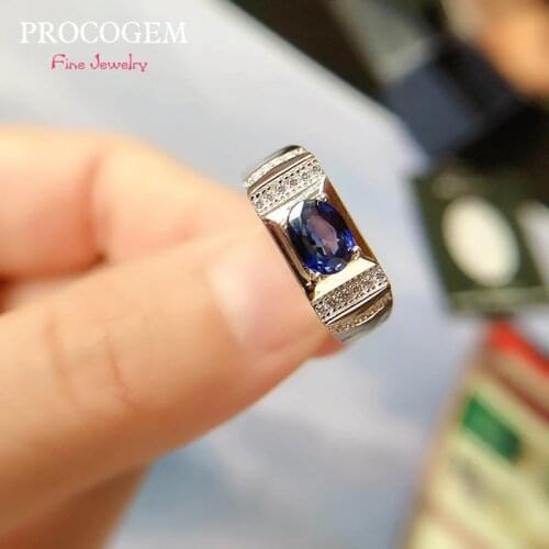 Natural Sapphire Rings for Men gifts 5x7mm 1.0Ct Genuine blue gems New fine Engagement Jewelry 925 Solid silver #629