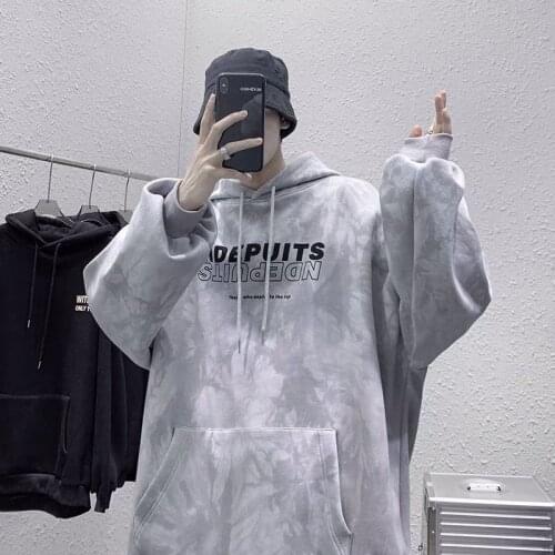 Hooded sweater mens fashion casual loose tie dyed letter printed jacket