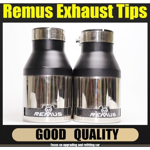 1PC Car Exhaust Pipe Straight Flange Matt Carbon Tail End Tip Black Stainless Steel Muffler Pipe With Remus Logo