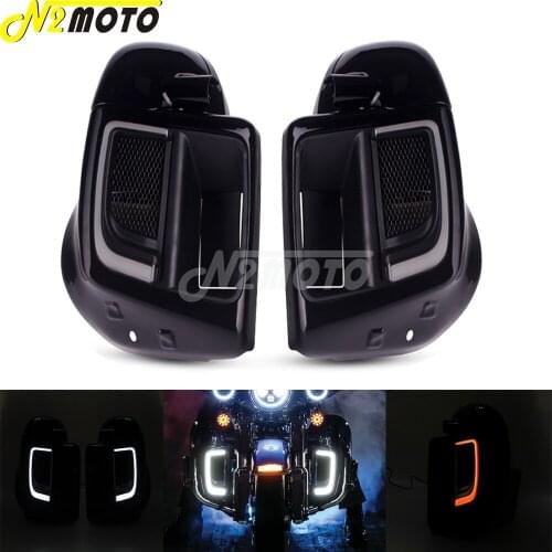 Lower Vented Fairing Leg Speaker Box w/LED Light For Harley Road King Street Electra Glide Ultra Classic CVO Limited Freewheeler