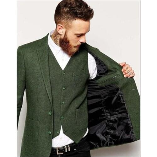 Latest Coat Pant Designs Green Men Suit Terno Custom Costume Tuxedo Blazer Masculino Mens suits 3 piece set (jacket+pants+vest)