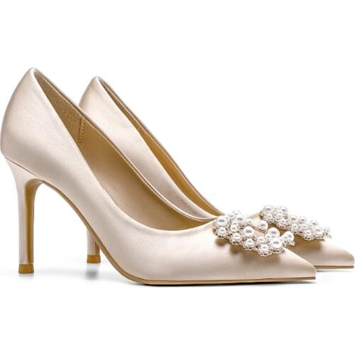 New Women' Pumps Fancy High Heels Rhinestone Jewelry Brooch Bridal Ponited Toe Luxury Wedding Party Office Lady Shoes 33-42 Nude