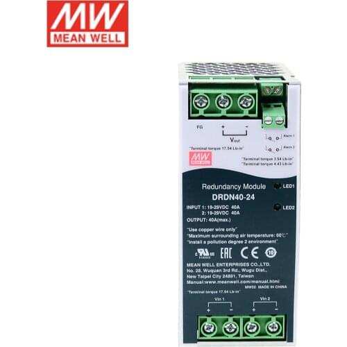 Original MEAN WELL DRDN40 40A 12V 24V 48V DIN Rail Type Power Supply Redundancy Module Power Unit PSU