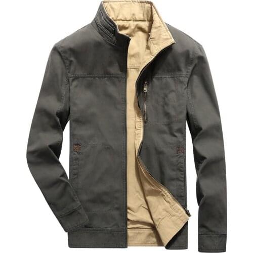 Autumn Jacket Mens Coat Double Sided Wear Jacket Stand Collar Zipper Veste Homme Windbreaker Men Jacket Hombre Outerwear M-4XL
