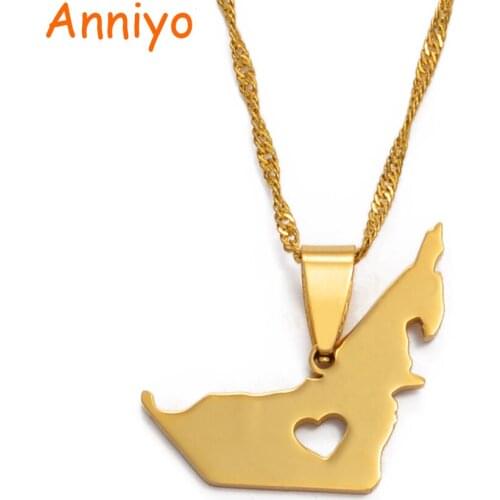 Anniyo The United Arab Emirates Map Pendant Necklace for Women/Men Gold Color Jewelry USE Map #003921