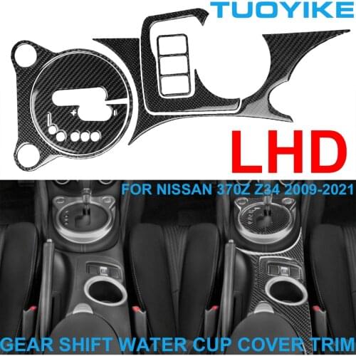 LHD RHD Car Styling Carbon Fiber Central Gear Shift Lever Water Cup Holder Cover Panel Trim Sticker For NISSAN 370Z Z34 2009-21