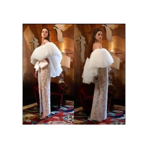 Verngo Modest Design Off the Shoulder Evening Dress Lace Beads Pearls Prom Gown Sexy Slit Long Formal Party Dress