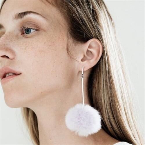 KEJIALAI 2018 New Spring Ball Drop Earrings Cute Red White Black Long Fur Dangle Earrings for Women Fashion Bijoux QD-E0539