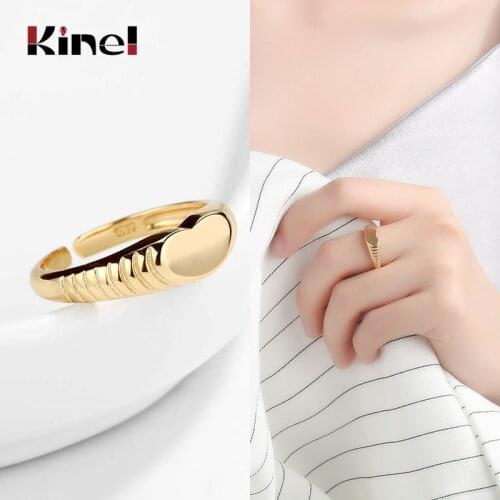 Kinel New Love Heart Korea 925 Sterling Silver Female Resizable Opening Rings Wedding Engagement Fashion Jewelry