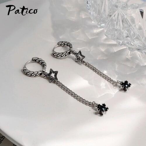 Genuine 100% 925 Sterling Silver Hoop Earrings Tassel Stars Earrings for Women Wedding Fashion Silver 925 Jewelry