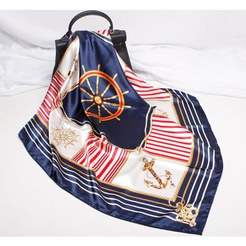2020 90x90 ship Rudder Multipurpose women Silk twill scarf Satin square tie Hairband ladies foulard femme towel bufanda shawl