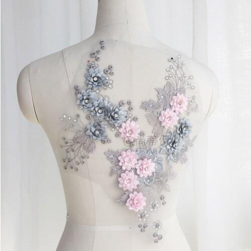 1 Piece 3D Flower Lace Applique Collar Embroidery Tulle Sewing Lace Neckline Fabric Accessories DIY Craft Clothing 37X23.5cm