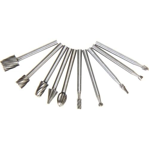 10pcs HSS Routing Router Grinding Bits Burr File Set Milling Cutter 1/8 inch Shank For Dremel Engraving Wood Rotary Tools