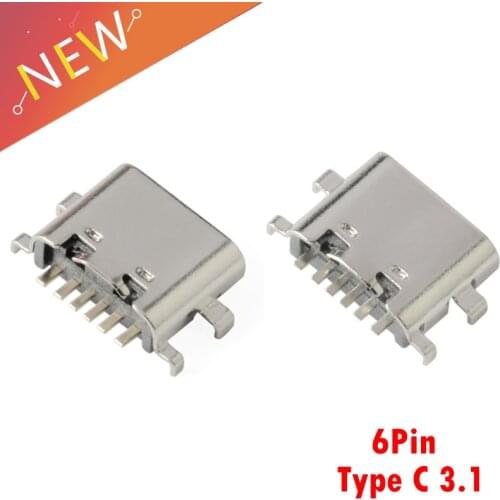 10Pcs Micro USB Connector Type C 3.1 6 Pin SMT Socket Connector Female Placement SMD DIP For PCB design DIY high current chargin