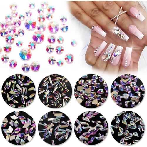 20Pcs Nail Art Flat Shaped Elongated Teardrop Rectangle Colorful Stones For 3D Nails Decoration 10 Colors