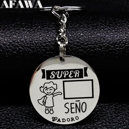 2021 Fashion Super SENO ADORO Stainless Steel Keychain for Women Spain Teacher Round Keyring Jewelry Gift llaveros mujerK821S01