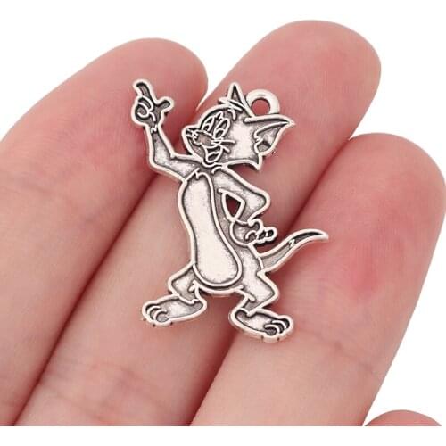 30 x Tibetan Silver Cartoon Tom Cat Charms Pendants for Bracelet Necklace Jewelry Making Accessories 30x23mm