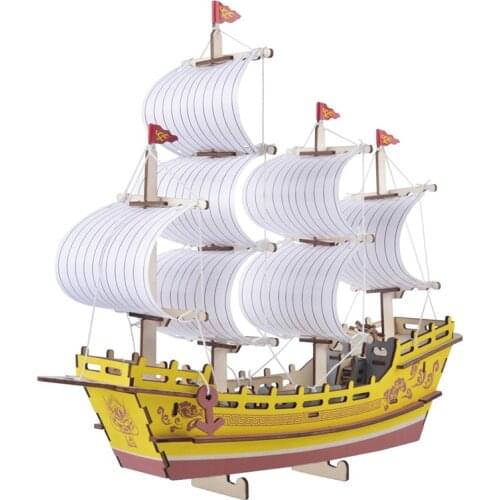 DIY 3D Wooden Puzzle Silk Merchant Ship Model Building Kits Puzzle Game Learning toys for Adults Children with 77pcs