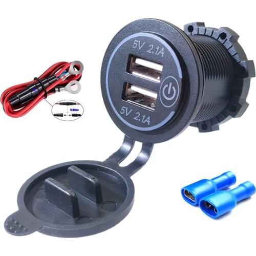 4.2A Dual USB Fast Charger Socket Power Outlet with Touch Switch Waterproof Charger Socket for Car Marine Boat Motorcycle Truck