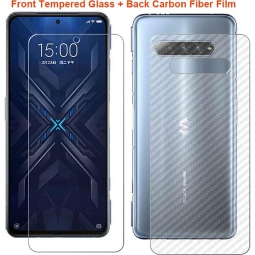 5PCS For Xiaomi Black Shark 4 / Pro Carbon Fiber Film +Ultra Thin Clear Tempered Glass Front Screen Protector