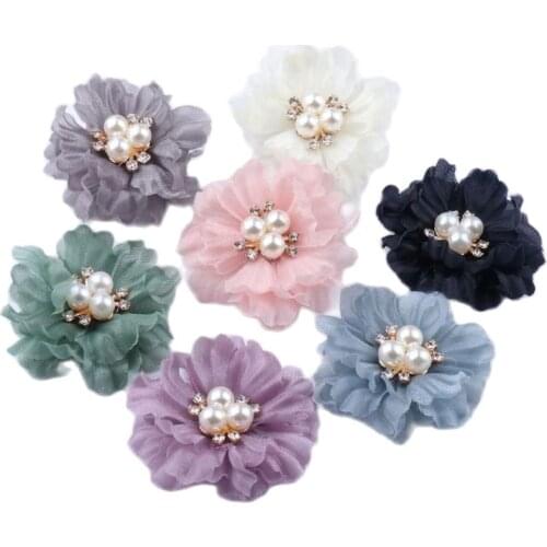 5 pcs Pearl mesh gauze flower Artificial Flower Silk Flower Head For DIY Wedding Party Home Decorations Floral Wreath Scrapbook
