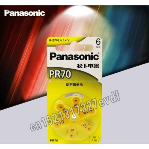 6PCS/PACK 100% Genuine Panasonic PR70 Hearing Aid Batteries 5.8MM*3.6MM 10 A10 Deaf-aid Cochlear Button Cell Batteries Audiphone