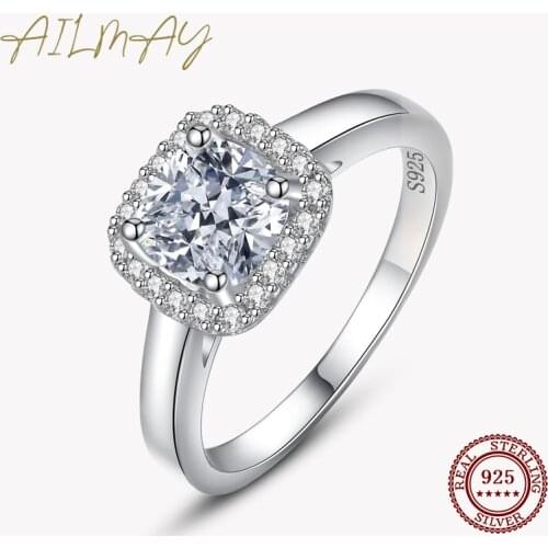 Ailmay 100% Real 925 Sterling Silver Simple Square Clear CZ Charm Rings for Women Minimalist Fine Jewelry 2021 New Style Bague