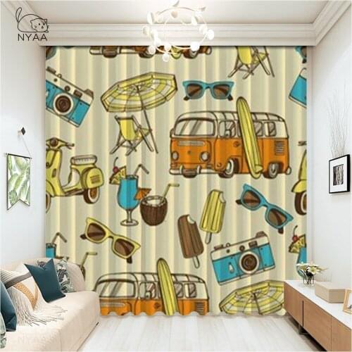 Car Travel Curtain Rod Girl Room Decoration Surfboard Camper White Curtain Home Deco Interieur Luxury Curtain Grey Micro Shading