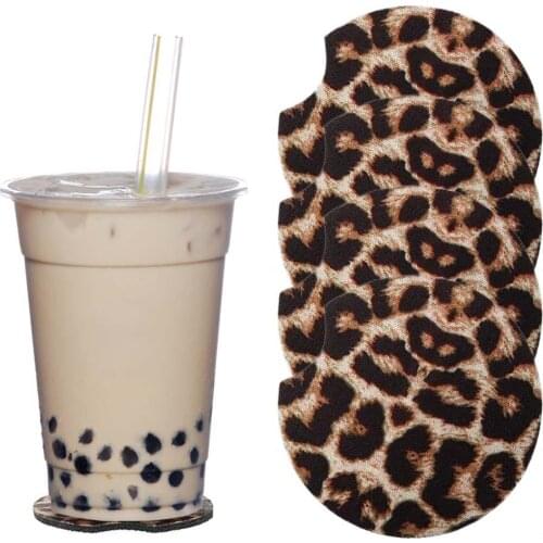 4PCS Auto Coaster 2.56 Inch Leopard Car Coasters Neoprene Cup Coaster Rubber Car Cup Pad Mat for Car Living Room Kitchen Office