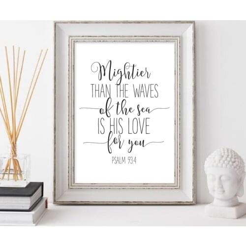 Bible Verse Psalm 93:4 Poster And Print Modern Minimalist Christian Scripture Quotes Canvas Painting Nursery Home Wall Art Decor