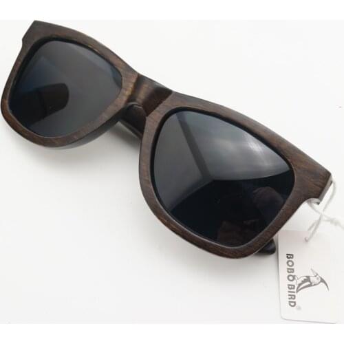 BOBO BIRD AG005a Handmade Ebony Wood Sunglasses Women Men Brand Design Vintage Fashion Glasses Gray Polarized Lens Accept OEM