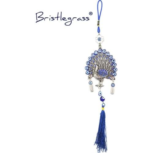 BRISTLEGRASS Turkish Blue Evil Eye Peacock Car Amulet Lucky Charm Wall Hanging Pendant Tassel Pendulum Blessing Protection Decor
