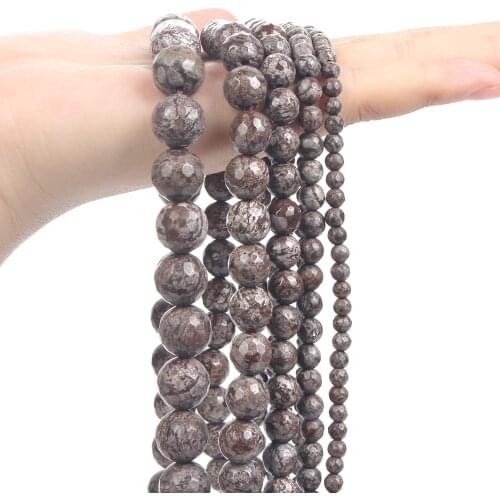 Faceted Natural Stone Beads Coffee Snowflake Jaspers Round Loose Beads for Jewelry Making Bracelets Necklace Accessories 4-12MM