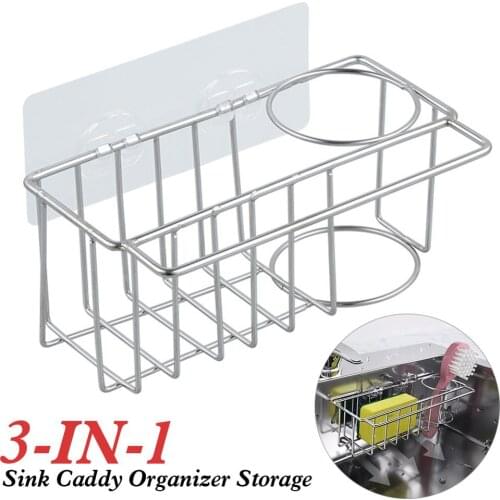 Stainless Steel Sponge and Brush Holder Kitchen Sink Organizer Waterproof No Drilling Sink Caddy Drainer Hanging Storage Rack
