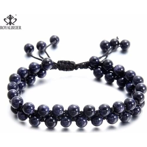 RoyalBeier Mixed Handmade Crystal Stone Beaded Double Layers pulseras with Pendant Adjustable Pure Hand Weaving Jewelry SZ0590