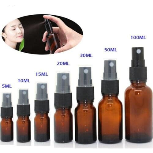 5-100ML Mini Spray Bottle Beauty Empty Amber Glass Bottles Essential Oil Mist Spray Container Case Refillable Travel Bottle