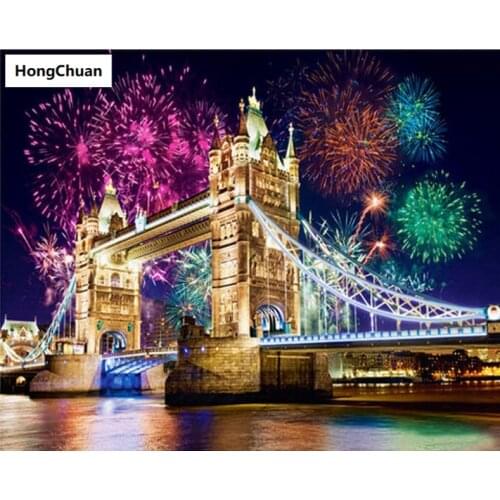 Fireworks Bridge Night View 5D DIY Square/Round Diamond Painting Cross Stitch Mosaic Diamond Embroidery Home Decoration Gift