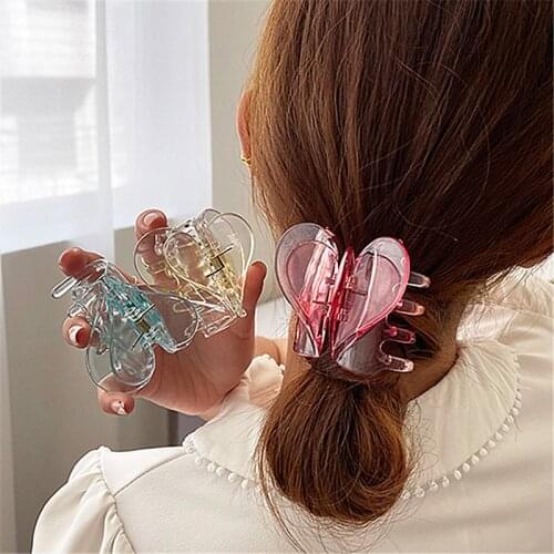Korean Sweet Multicolor Transparent Acetate Double Layer Gradient jelly colourHeart Hair Clip Claw Hair Women Hair Accessories