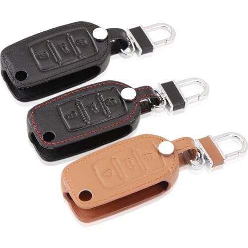 3 Buttons Leather Car Flip Key Cover Remote Fob Holder Case Shell For VW Volkswagen Jetta Golf 4 5 6 Polo Bora Passat B5 B6 Bag