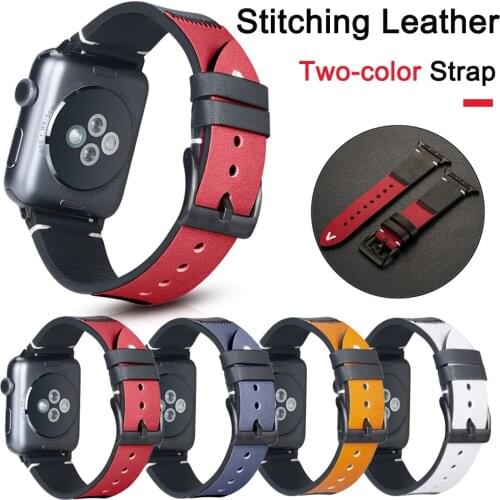 Two-color Stitching Leather Strap for Apple Watch 6 Band Series SE/5/4/3/2 Men/Women Classic Bracelet for iWatch 38/42mm 40/44mm