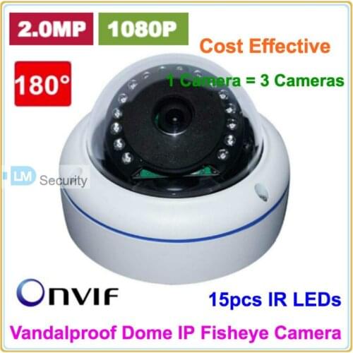 Lihmsek 180 Degree 2.0 Megapixel IP Network CCTV Fish-eye Camera with 15pcs IR LEDs Night Vision IR Distance 10-15 meters