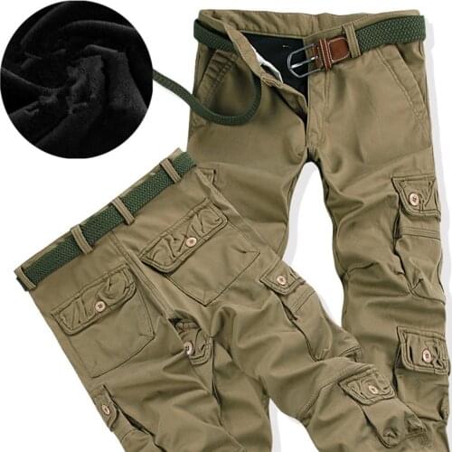 Men Winter Fleece Cargo Pants Loose Fit Multi-pocket Male Double Layer Thicken Warm Military Baggy Jogger Trousers Plus Size 40