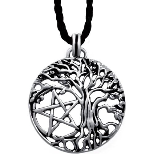 Stainless steel Mens Tree of Life Pentacle Pendant Necklace