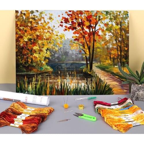 Forest Spring Stream Pre-Printed 11CT Cross Stitch Complete Kit Embroidery DMC Threads Handmade Knitting Handicraft Decor