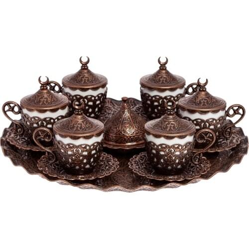 Large Size Six Pieces Set of Ottoman Turkish Greek Arabic Coffee Serving Cup Saucer Set With Tray